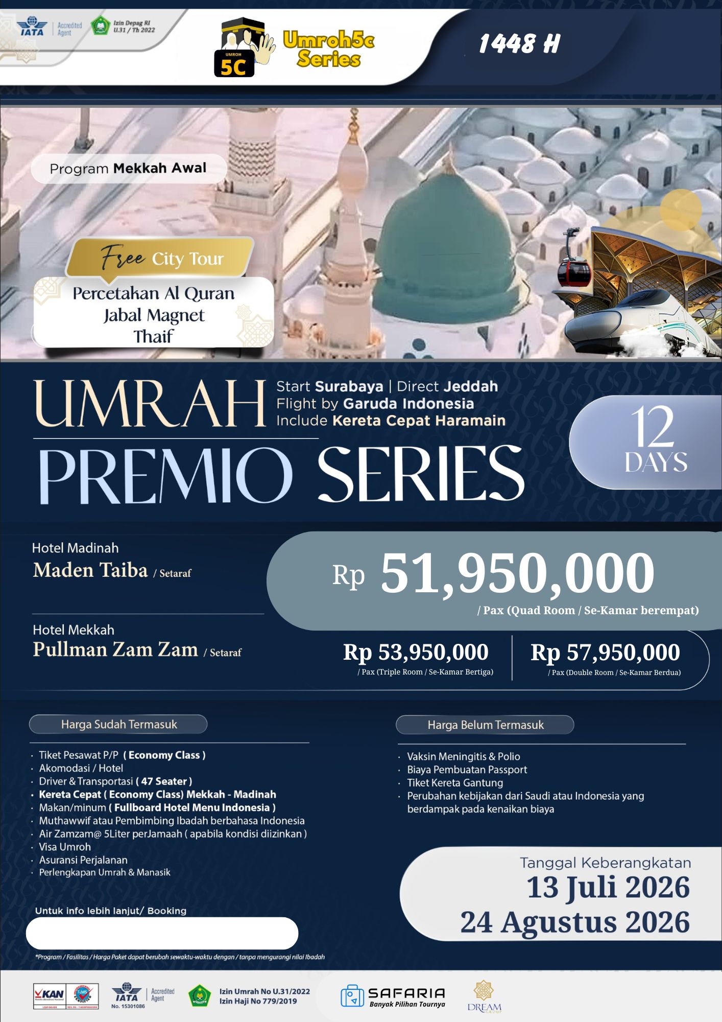 Umroh5c Premio Via Surabaya 12Day